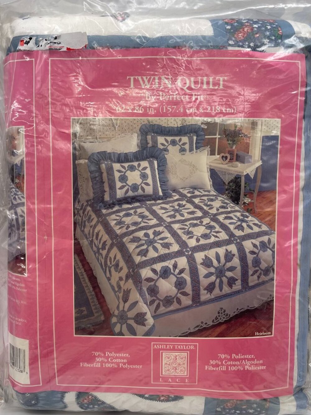 Ashley Taylor Heirloom Twin Quilt 62"x86" Blue Floral Roses Cottage Core New